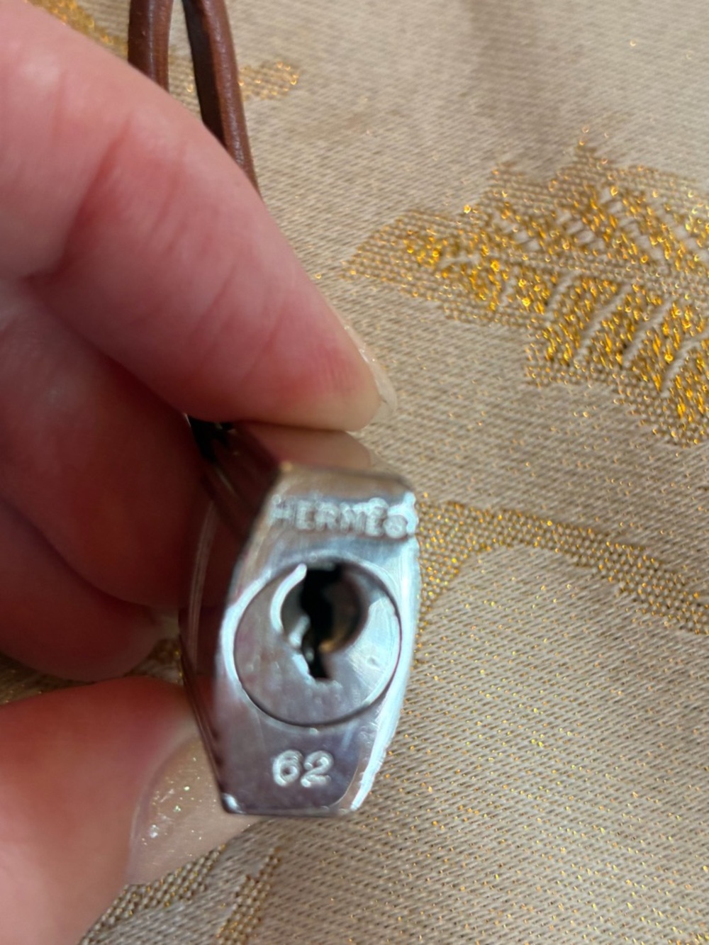 Hermes Brown Leather Key Charm with Silver Padlock and Keys - Picture 2 of 2